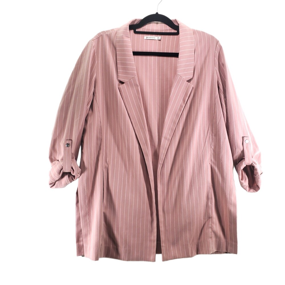 Stradivarius L Pink Pinstripe Lightweight Blazer Longline Tab Sleeve Stretch